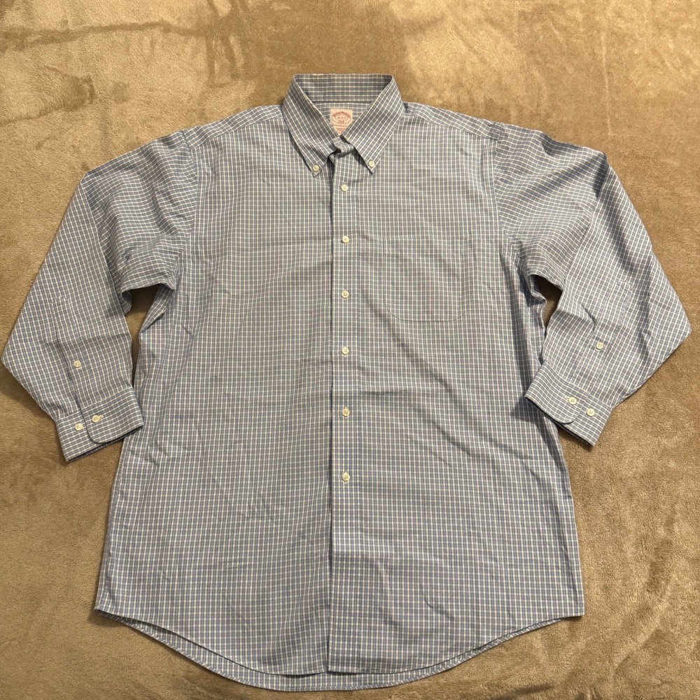 Brooks Brothers 346 Mens 16 2/3 Regular Fit Non-Iron Cotton Check Shirt Blue